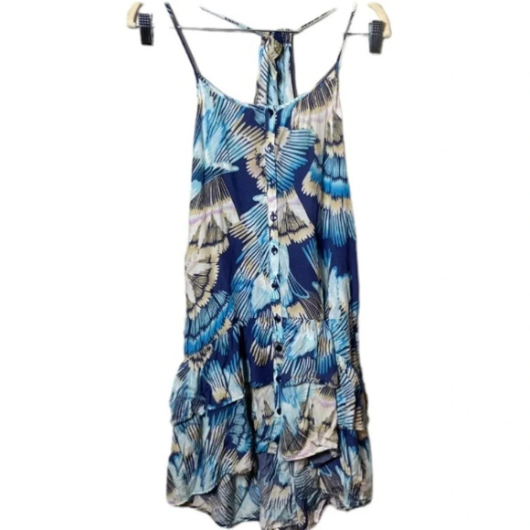 Free People Dress Womens XS Blue Tropical Boho Vacation Y2K Beachy Costal Mini - Picture 2 of 14
